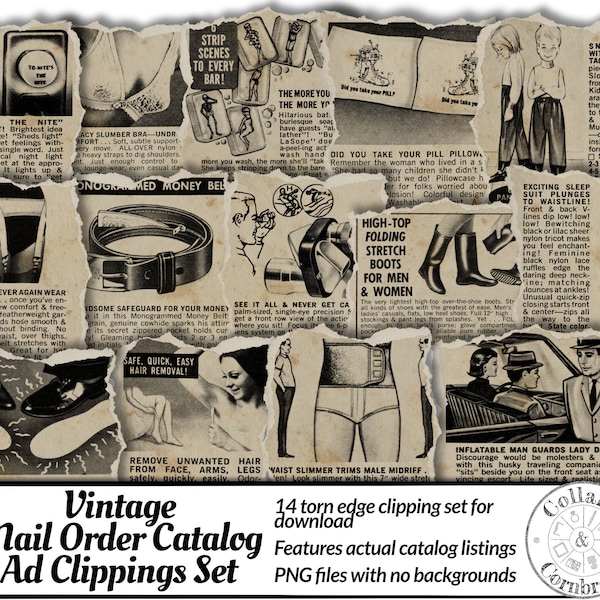 Vintage Mail Order Catalog Digital Download Ephemera Set for Junk Journals, Scrapbooks, Cards and Clip Art Designs