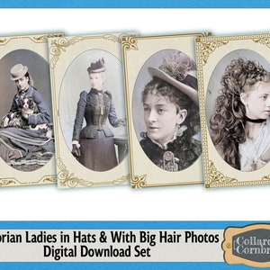 Victorian Ladies in Hats & With Big Hair Photo Cards Digital Download Kit for Junk Journaling, Card Making, Scrapbooking and Paper Crafting