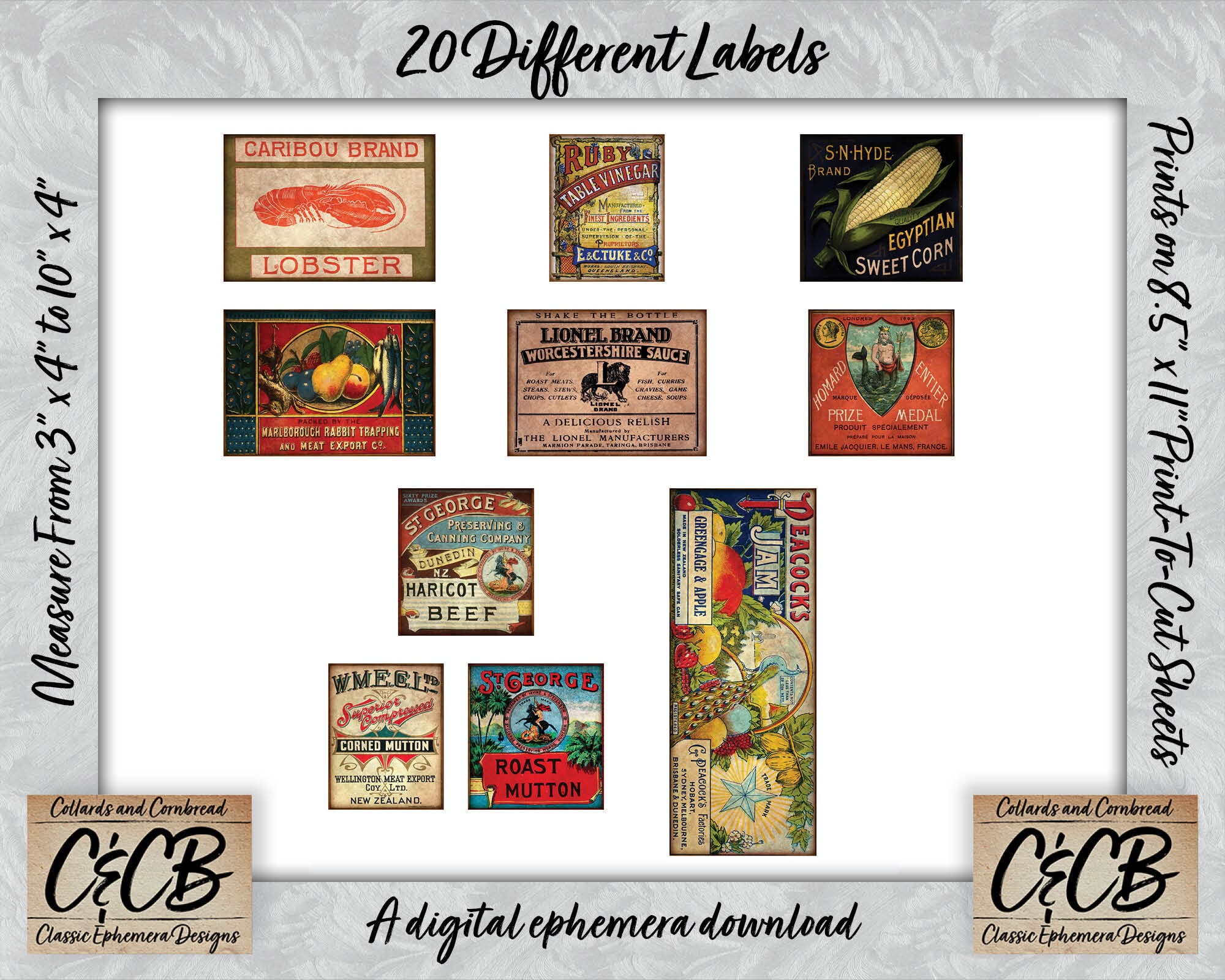 Vintage Canned Food Labels Digital Download Set for Junk Journals, Card Marking, Scrapbook Pages ...