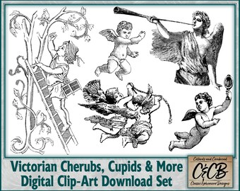 Victorian Cupids, Cherubs & More Engraved Clip-Art Digital Download Set for Junk Journals, Card Making,Scrapbooks and Paper Crafting Designs