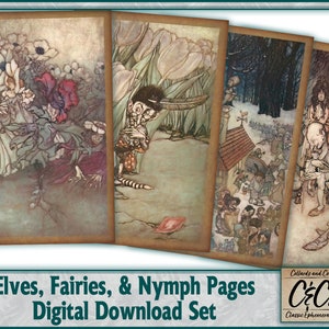 Fairies, Elves and Nymph Print Journal Pages Digital Download Set for Junk Journaling, Card Making, Scrapbooking and Paper Crafting