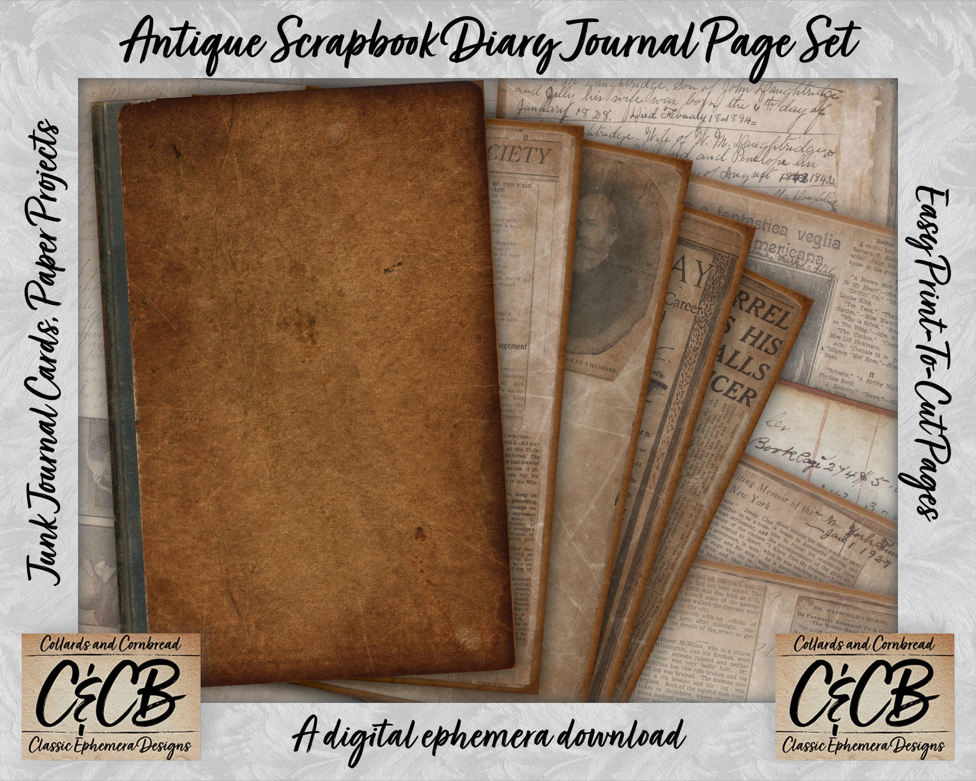 Antique Scrapbook Journal and Newspaper Clipping Pages Digital Etsy UK