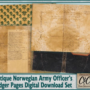 Kit de téléchargement numérique de pages de grand livre d'officier de l'armée norvégienne manuscrite pour les journaux indésirables, la fabrication de cartes, le scrapbooking et l'artisanat en papier