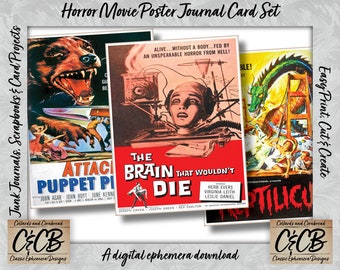 Horror Movie Poster Journal Cards, Vintage Ephemera (Digital Download)