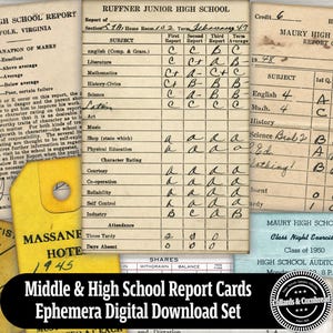 Vintage Rapport Karten, Tags & Papiere Digitaler Download Ephemera Set für Junk Journaling, Kartenherstellung, Scrapbooking und Papiercollage