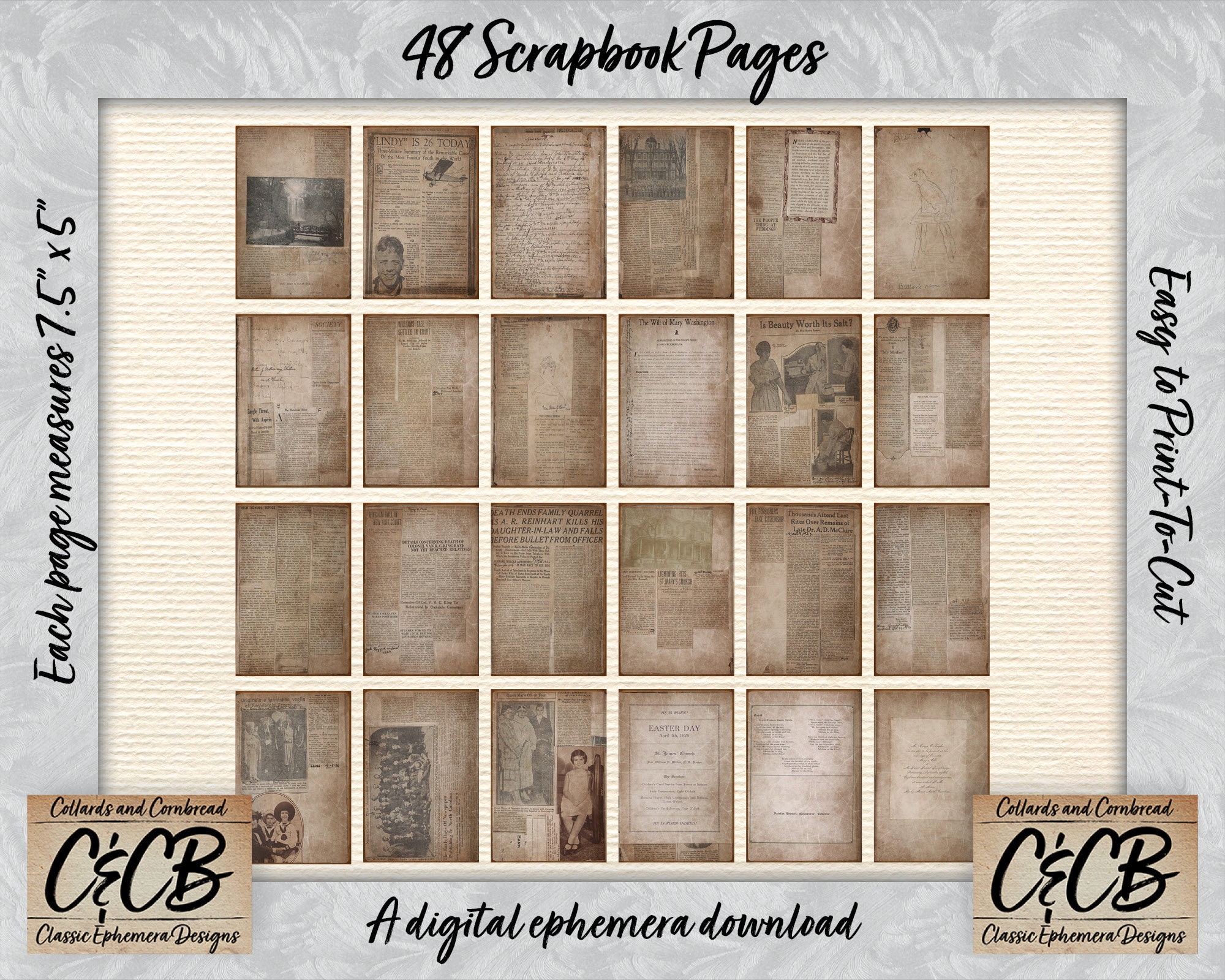 Antique Scrapbook Journal and Newspaper Clipping Pages Digital Etsy UK