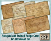 Vintage Recipe Index Cards, Grunged Ephemera (Digital Download)