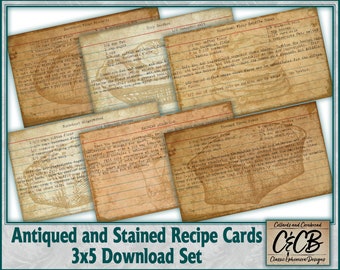 Vintage Recipe Index Cards, Grunged Ephemera (Digital Download)
