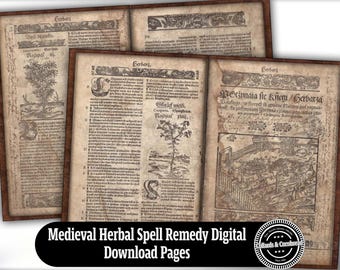 Medieval Herbal Spell Remedy Notebook Pages Digital Download Kit for Junk Journaling, Card Making, Scrapbooking and Paper Crafting