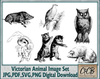 Victorian Animal Images Engraved Line Art Digital Download Clip Art Set for Junk Journals, Card Making,Scrapbooks and Paper Crafting Designs