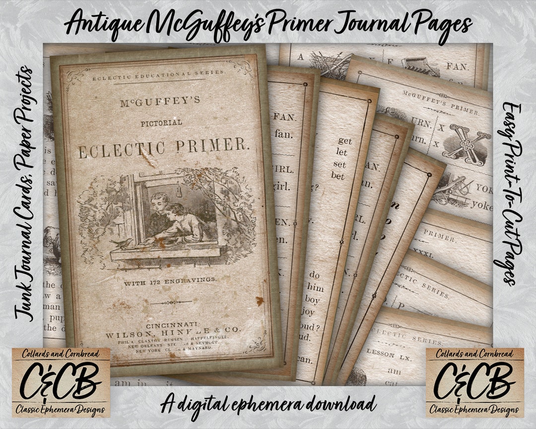 Antique Mcguffeys Reader Primer Journal Pages Digital Download Kit for