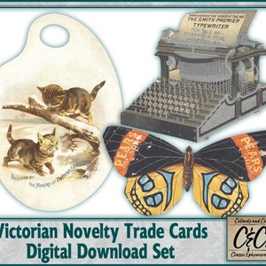 Viktorianische Neuheit Werbung Business Trade Cards Digital Download Set für Junk Journaling, Collage Making, Scrapbooking & Bastelprojekte