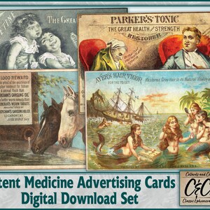 Patent Medizin Werbekarten Printable Digital Download Ephemera Set für Junk Journals, Journaling Cards, Scrapbooks und Paper Crafts