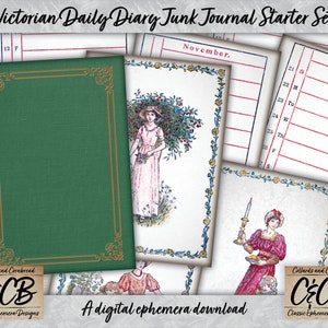 Victorian Secret Garden Diary Journal Digital Download Starter Pages & Cover Set for Junk Journals, Scrapbooks, Notebooks and Craft Designs
