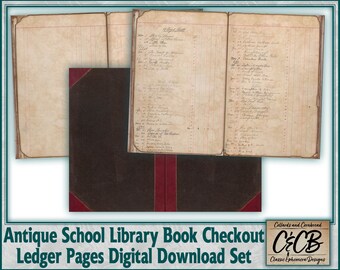 Antique School Librarian's Handwritten Book Ledger Pages Digital Download Kit for Junk Journals, Card Making, Scrapbooking and Paper Crafts