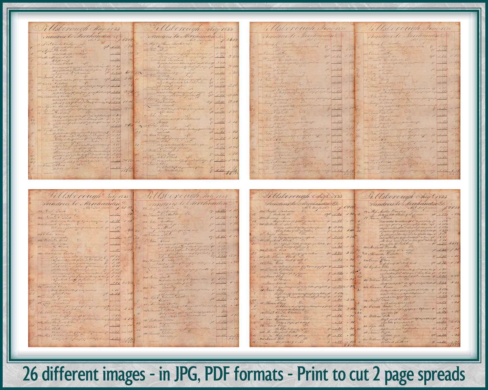 Antique Merchant Ledger Book Keeping Pages Digital Download