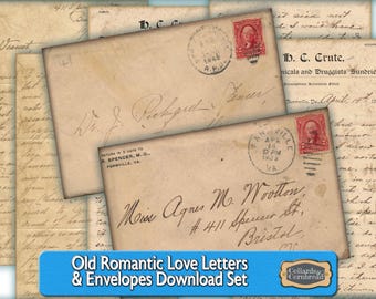 Antique Love Letters Ephemera, Vintage Envelope Pockets (Digital Download)