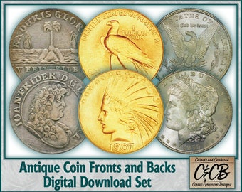 Antique Gold and Silver Coin Fronts & Backs Digital Download Set for Junk Journaling, Card Making, Scrapbooking and Paper Crafting