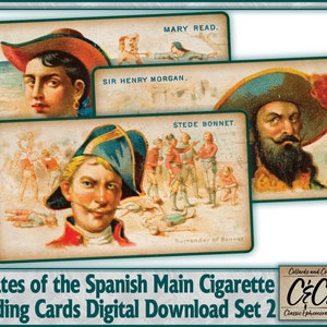 Piratas dos principais cartões de coleta de cigarros espanhóis, download digital, conjunto 2 para diários indesejados, colagens, álbuns de recortes e projetos de artesanato