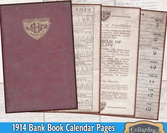 Antique Bank Book Calendar Pocket Notebook Pages Digital Download Print Set for Junk Journaling, Card Making, Scrapbooking & Paper Crafting