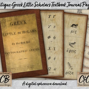 Antico greco Little Scholars Libro di testo Pagine di diario Kit di download digitale per Junk Journaling, Creazione di cartoline, Scrapbooking e Creazione di carta