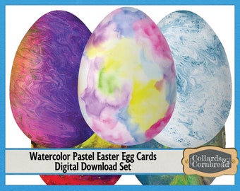 Watercolor Pastel Pattern Easter Egg Cards Digital Download Ephemera Set for Junk Journals, Card Making, Scrapbooks and Craft Designs