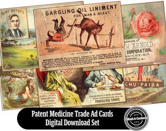 Patent Medicine Trade Cards, Victorian Apothecary Ads, Junk Journal Ephemera, Medical Advertising, 1800s Printable, Digital Download Set