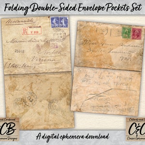 Schmutzige und gebeizte doppelseitige Umschlagtaschen Digital Download Set für Junk Journals, Collagenherstellung, Scrapbooking und Basteln