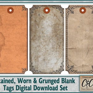 Stained Worn & Grunged Blank Tags Printable Digital Download Ephemera Set for Junk Journals, Journaling Cards, Scrapbooks and Paper Crafts
