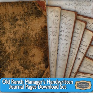 Kit de descarga digital de páginas de diario escritas a mano de un administrador de rancho antiguo para crear diarios basura, tarjetas, álbumes de recortes y manualidades con papel