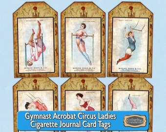 Victorian Gymnast Acrobatic Circus Ladies Journal Cards Digital Download Set for Junk Journals, Scrapbooks and Custom Crafting Projects