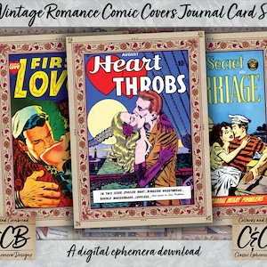 Vintage Romance Comic Book Journal Card Set Digital Download for Valentine&#39;s Junk Journaling, Card Making, Scrapbooking and Paper Crafting