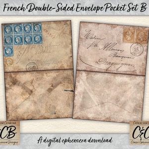 Französische Grunged und gefärbte doppelseitige Umschlagtaschen Set #2 für Junk Journals, Scrapbooking & Bastelprojekte