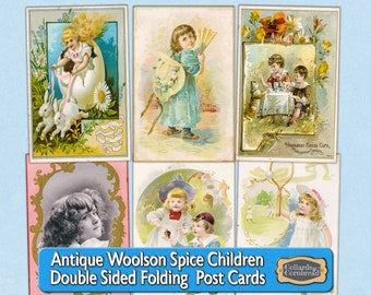 Antique Folding 2 Sided Post Cards of Woolson's Spice Children Digital Download Set for Junk Journals, Pockets, Scrapbooking and Crafting