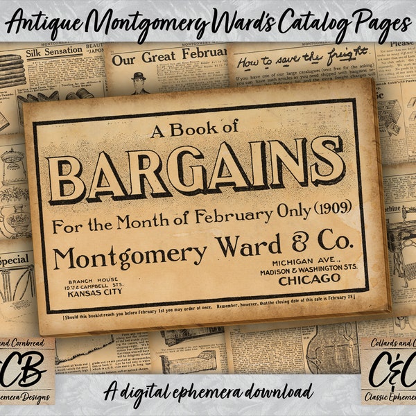 Antique Montgomery Ward’s Catalog Small Journal Pages Digital Download Set for Junk Journaling, Card Making, Scrapbooking and Paper Crafting