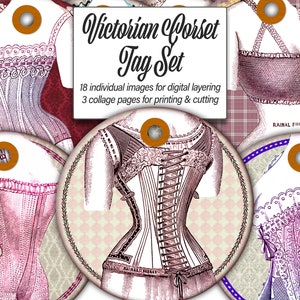 Victorian Corsets on Round Label Tags Digital Ephemera Download Set for Junk Journals, Scrapbooks, Cards and Creative Steampunk Designs