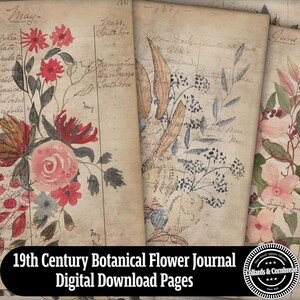 Antique Handwriting and Flowers Journal Pages Digital Download Kit for Junk Journaling, Card Making, Notebooks and Paper Ephemera Projects