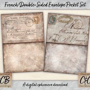 Französische Grunged und gefärbte doppelseitige Umschlagtaschen Digital Download Set #1 für Junk Journals, Scrapbooking & Crafting Projekte