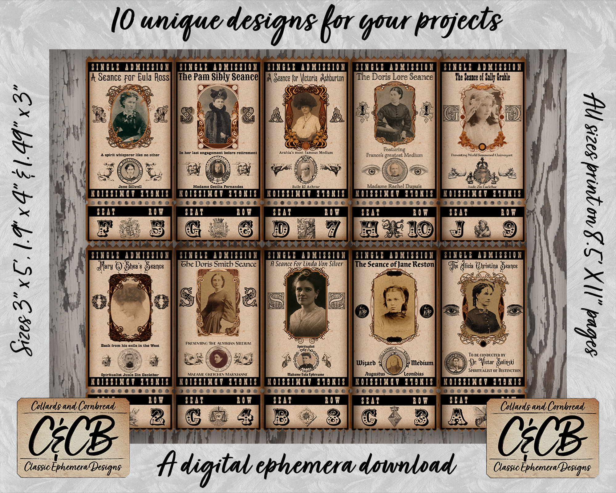 Victorian Seance Admission Ticket Set Printable Digital Etsy