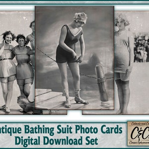 Fotos antiguas de trajes de baño de la década de 1900 sin marcos Conjunto de descarga digital para diarios basura, creación de collages, álbumes de recortes y manualidades con papel
