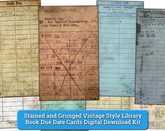 Juego de tarjetas efímeras imprimibles con fecha de vencimiento de la biblioteca Grunged, para diarios basura, tarjetas de diario, álbumes de recortes y manualidades de papel