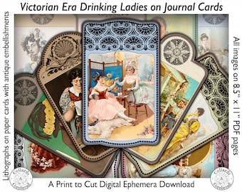Victorian Drinking Lady Ad Cards Printable Digital Download Ephemera Set for Junk Journals, Collage Making, Scrapbooking and Crafting Design