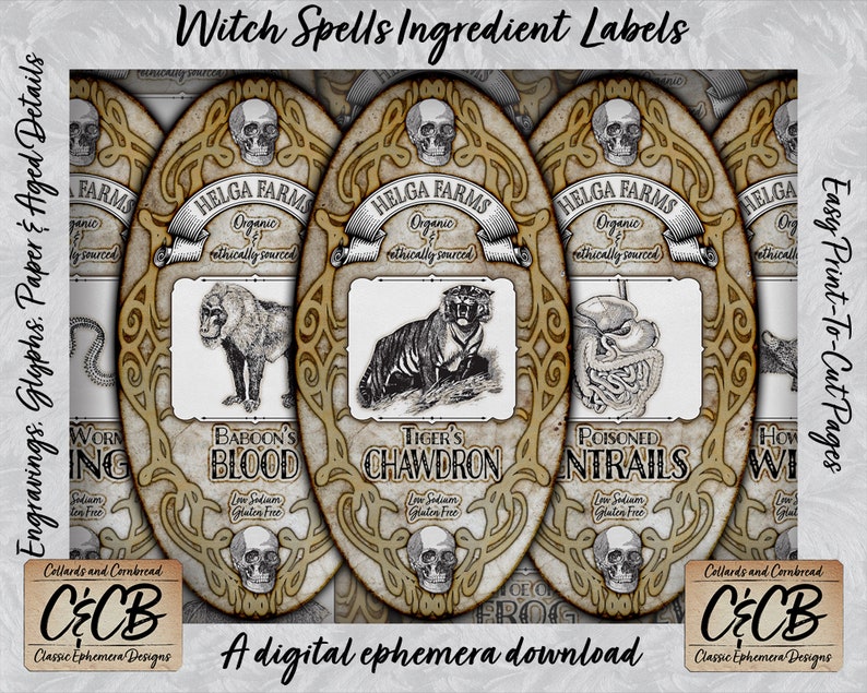 Witch Spell Apothecary Bottle Label Set Printable Digital Instant ...