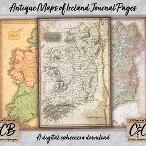 Antike Karten von Irland Journal Seiten Digital Download Kit für Junk Journaling, Card Making, Scrapbooking und Paper Crafting