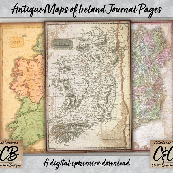 Antique Maps of Ireland Journal Pages Digital Download Kit for Junk Journaling, Card Making, Scrapbooking and Paper Crafting