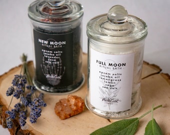 Full Moon & New Moon Bath Salts Box Set with Herbs, Flowers and Essential Oils | Ritual Bath | Spa gift set | Self care | gifts for her