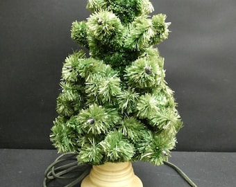 Vintage GloLite Chenille Tabletop Lighted Christmas Tree with Candles
