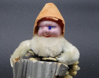 Vintage Christmas Pinecone Elf Gnome Chenille with Accordion Japan