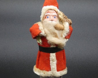 Vintage Christmas Belsnickle Santa with Clay Face and Toy Bag Occupied Japan