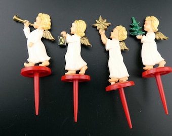 Vintage Christmas Plastic Angel Pick Ornament Lot Western Germany